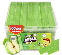 Sweetzone Apple Belts Sweets Tub, Fizzy Halal Sweets Candy in Bulk, 1.1kg Tubs of Retro Pick and Mix, 100 Pcs of Fruity and Vibrant Gummy Strips, Chewy Fruity Treats for Everyone