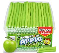 Sweetzone Apple Pencils Sweets Tub, Pencil Sweets, 100 pc, Halal Sweet, American Gum, British Candy, Sweet Pie, Licorice Candies, Liquorice Allsorts, Irresistible for Candy Lovers