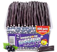 Sweetzone Blackcurrant Pencils Tub 100pcs Halal | Halal blackcurrant pencil sweets, chewy candy sticks with fondant, bulk retro tub, pick and mix party sweets for sharing