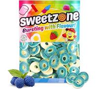 (Blue Raspberry Rings 1KG Bag - 1F005) Halal Sweets Party Mix, Fizzy Cherry Bottles, Fizzy Mix 1kg Bag Halal HMC Sweets