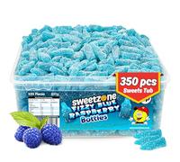 Sweetzone Fizzy Blue Raspberry Bottles Halal Sweets, 805g, 350 Pcs Blue Sweets Tub, Jelly Sweets, Fizzy Sweets, Tubs of Sweets for a Family Movie Night