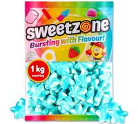 Sweetzone Fizzy Blue & White Stars 1kg, Star Shaped Jelly Sweets Pick and Mix, Retro Sweet Hamper of Gummy Sweets, Chewy Sweets, Bag of Sweets, American Candy, Fruit Jellies, and Halal Sweets Bulk