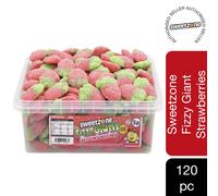 Sweetzone Fizzy Giant Strawberry Gummy Sweets 800g - 100pcs Tub of Sweets - Retro Sweets Gummy Strawberries - Halal Sweets, Bulk Sweets