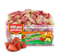 Sweetzone Fizzy Giant Strawberry Gummy Sweets, Fruity Sour Sweets, Halal Sweet Multipack, Bulk Sweet Tubs of Strawberries, Chewy Gummies for Kids, 800g Tub with 100 Gummy Pieces