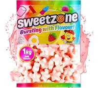 Sweetzone Fizzy Pink and White Stars for Kids and Sweet Lovers, Lovely Fizzy Sweets Jelly, Old Fashioned, Halal, Bulk Chewy Gummy for Sweet Hamper, 1kg Bag of Sweets, Delicious Treats for Any Occasion
