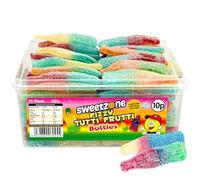 Sweetzone Fizzy Tutti Fruiti Gummy Bottles 805g - 70pcs Tub of Sweets of Nostalgic Jelly Sweets Snack - Irresistible Fruity Sweets and Gummy Sweets - Delightful Halal Sweets Treats for Everyone