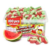 Sweetzone Fizzy Watermelon Slices Halal Chewy Sweets, Soft Fruity Gummies, Gummy Sweets, Sweet Sour Retro Bulk Sweet Box, Party Tubs, Watermelon Flavour Sweeties, 800g, For Kids, Candy Lovers