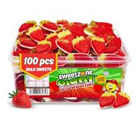 Sweetzone Giant Strawberry Halal Sweets Tub 800g 100pcs Sweets Bulk Retro Sweets Jelly Sweets Wine Gums Sweet Box Bulk Sweets Candy for Sweet Bags Sweet Tub Delight Bulk Candy
