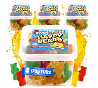 Sweetzone Happy Bears Gummy Bears Tub Multipack, Halal Sweet Sour Sweets, Bulk Sweet Chewy Gummies for Kids, 170g x4 Tubs, Bear Shaped Gummies for All Ages, Perfect For Parties And Sharing Fun Moments