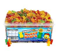 Sweetzone Happy Bears Halal Sweets Tub, 805g 350pcs Gummy Bears Sweets Bulk, Retro Sweets, Jelly Sweets, Wine Gums, Sweet Box, Bulk Sweets Candy for Sweet Bags, Sweet Tub Delight for Bulk Candy Lovers
