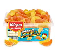 Sweetzone Orange and Lemon Gummy Sweets - 800g, 100pcs Tub of Sweets, Orange and Lemon Jelly Slices, Tangy Chewy Sweets, Halal Sweets for Sweets Connoisseurs (Orange & Lemons)