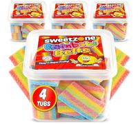 Sweetzone Rainbow Belts, 170g Tub of Sweets Pack of 4 Chewy Sweets and Gummy Sweet - Experience the Irresistible Retro Sweet Chewy Fruity Goodness - Fun Snacks for Kids, Parties, and Gummy Lovers