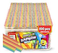 Sweetzone Rainbow Belts Sour Sweets Tub, Fizzy Halal Sweets Candy in Bulk, 1.1kg Tubs of Retro Pick and Mix, 100 Pcs of Colourful Gummy Strips, Chewy Fruity Treats for Everyone