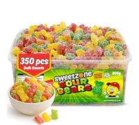 Sweetzone Sour Gummy Bears Sweets Tub, Halal Gummy Candy in Retro Fizzy Sweets, 805g Tub of 350 pcs of Gummies Candy, Sour Gummy Bears Packed with Flavour and Tangy Taste for Kids, and Sweet Lovers