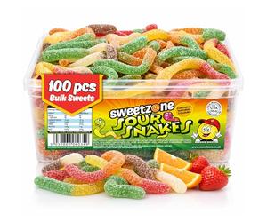 Sweetzone Sour Snakes 800g 100pcs Halal | Sour snake gummies, Halal fizzy jelly sweets, bulk tub 100pcs, party pick and mix, retro candy for all ages