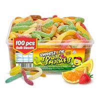 Sweetzone Sour Snakes Tub 800 g, 100 Pcs Sweets Tub, Halal Sweets, Sour Sweets, Gummy Candy, Jelly Sweets, Gummies Candy, Fizzy Sweets, Tubs of Sweets for Retro Sweets for Your Sweet Tooth