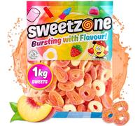 Sweetzone Sour Sweets Fizzy Peach Rings 1kg, Orange Fruity Gummies, Retro Soft Halal Gummy Candy, Bulk Sweet Bag for Kids, Party Sweeties, Bulk Sweet Bags of Sour Candy for Sharing