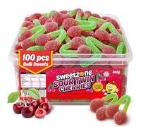 Sweetzone Sour Twin Cherries Sweet Tub, 100 Pcs, 800g Halal Sweets, Sour Sweets, Gummy Candy, Jelly Candy, and Gummy Candy in Fun Tubs of Sweet, Fruit Flavour Gums for Everyone
