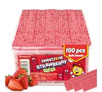 Sweetzone Strawberry Belts Sweets Tub, Fizzy Halal Sweets Candy in Bulk, 1.1kg Tubs of Retro Pick and Mix, 100 Pcs of Fruity and Vibrant Gummy Strips, Chewy and Juicy Fruity Treats for Everyone