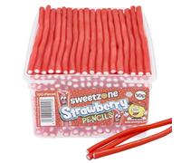 Sweetzone Strawberry Pencils 1.1kg Tub - Strawberry Candy with Creamy Fondant Filling