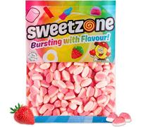 Sweetzone Strawberry Puffs Halal Sweets Tub 1kg Sweets Bulk Retro Sweets Jelly Sweets Wine Gums Sweet Box Bulk Sweets Candy for Sweet Bags Sweet Tub Delight Bulk Candy