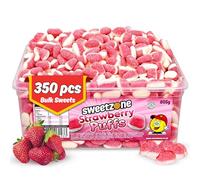 Sweetzone Strawberry Puffs Halal Sweet, Fizzy Fruity Gummies With Wine Gums, Bulk Sweet Sharing Multipack Tubs, Strawberries Gummy Chews, 805g, 350pcs, or Kids, Party Bags, Lunchbox Snacks, Treats UK