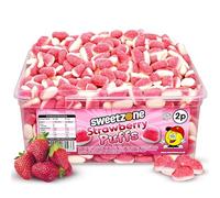 Sweetzone Strawberry Puffs Halal Sweets Tub 805g 350pcs, Sweets Bulk, Retro Sweets, Jelly Sweets, Wine Gums, Sweet Box, Bulk Sweets, Candy for Sweet Bags, Sweet Tub Delight, Bulk Candy