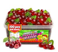 Sweetzone Twin Cherries 800g 100pcs Halal | Twin cherry gummies, Halal soft jelly sweets, bulk tub 100pcs, party pick and mix, fruity candy for all ages
