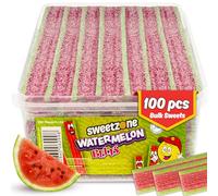 Sweetzone Watermelon Belts Sweets Tub, Fizzy Halal Sweets Candy in Bulk, 1.1kg Tubs of Retro Pick and Mix, 100 Pcs of Fruity and Vibrant Gummy Strips, Chewy and Juicy Fruity Treats for Everyone