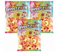 Sweetzonesweet Peach Rings 1kg x 3 - Halal, Fruity Chewy Gummy Sweets - Fat-Free - Party Bag, Sharing & Pick ‘n’ Mix with Welari Thank You Card | (3 Pack)