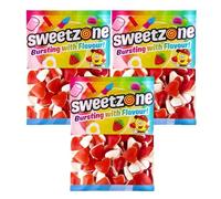 Sweetzonesweets Strawberry & Cream Hearts 1kg x 3, Halal Soft Gummies, Fruity Chewy Candy, Bulk PartySweets Bag with Welari Thank You Card | (3 Pack)