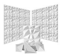 Swehooirt 100 Pack 3D Wall Panels Diamond Design Decorative, 97 Sq.Feet PVC Interior Décor, 11.8"x11.8", White Sound Proofing Panels for Living Room Gaming Room Decor Bathroom Ceiling Tiles