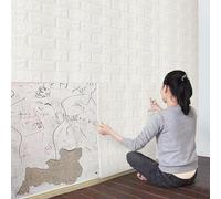 Swehooirt 77×70cm 3D White Brick Wallpaper, 10 PCS DIY Self Adhesive Wall Tiles Waterproof Masonry Effect Home Decoration Peel and Stick Wall Panels Wallpaper for Kitchen Bathroom Living Room