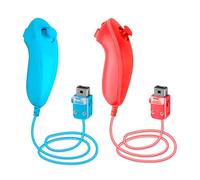 SWeien Wii Nunchuck Controller, 2 Packs Nunchuck Controller Replacement Joystick Gamepad Compatible with Nintendo Wii & Wii U Console (Red + Blue)