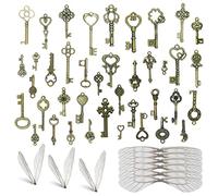 Sweieoni Vintage Key Decoration Set: 40 Pieces Antique Bronze Skeleton Keys with Dragonfly Wings Charm Set for DIY