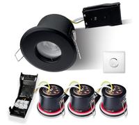 Sweier 90 min Fire Rated Black LED Downlight, 5W, 4000K Natural White, Dimmable IP65 Recessed Ceiling Spotlight for bathrooms, Kitchens - Pack of 4 (70mm Opening, die-cast Aluminium) 55mm Low Profile