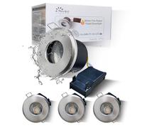 Sweier Fire Rated Downlights Compliant, 5W Dimmable 4000K Natural White IP65 Waterproof Bathroom Ceiling Lights, Satin Nickel, 70mm Hole, AC220V-240V, 4Pack