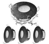 Sweier GU10 LED Downlights Black, IP65 Bathroom Spotlights Waterproof Round Recessed Ceiling Lights for Shower Area Cut Out 68mm-75mm Hole, 4 Pack (Light Bulbs not Included)