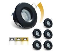 Sweier LED Downlights Waterproof 6W IP65 Bathroom Spotlights Black, Warm 3000K Neutral 4000K Cool 6000K Dimmable Recessed Ceiling Lights 680LM for Shower, Cutout Φ68-75mm 6 Pack