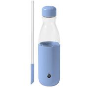 S'well Glass Original Water Bottle With Straw, 18oz, Chambray, Borosilicate Glass Bottle With Collapsible Glass Straw And Silicone Sleeve, Zero Plastic, Leakproof, BPA Free