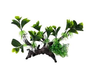 Swell Green Banyan Leaves On Dead Wood Artificial Plant Aquarium Décor