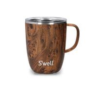 S'well Mug with Handle, Teakwood, 350ml. Vacuum Insulated Stainless Steel Travel Mug with Handle, On-The-Go Travel Cup with Slide-Open Lid - Dishwasher Safe, Brown