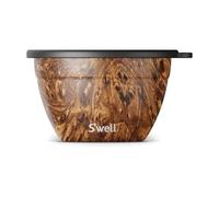 S'well Salad Bowl Kit, Teakwood. Salad Lunch Box with Compartments, Removable Tray and Dressing Pot. Adult's Lunch Box, Picnic Box, Leak Proof, Dishwasher Safe, Stainless Steel. 1.9L, Brown