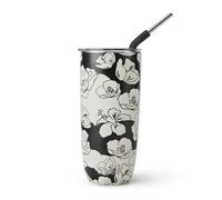 S'well Stainless Steel Tumbler with Straw and Slide-Open Lid, 700ml, Charcoal Bloom, Triple Layered Vacuum Insulated Containers Keeps Drinks Cold for 18 Hours and Hot for 5, BPA Free