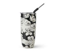 S'well Stainless Steel Tumbler with Straw and Slide-Open Lid, 700ml, Charcoal Bloom, Triple Layered Vacuum Insulated Containers Keeps Drinks Cold for 18 Hours and Hot for 5, BPA Free