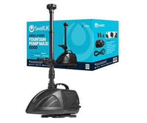 Swell UK Ponds Fountain Pump Maxi 6000 for Large Outdoor Garden Pools. Powerful with Multiple Spray Nozzles Heads. Fully Submersible with Thermal Cut-Off and a 3 Year Guarantee Black