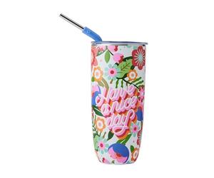 S'well x Steffi Lynn Stainless Steel Tumbler with Straw and Slide-Open Lid, 700ml, Artist Collab, Triple Layered Vacuum Insulated Containers Keeps Drinks Cold for 18 Hours and Hot for 5, BPA Free