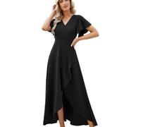 SWEMILE Formal Dress Mother of the Bride Side Split V Neck Wrap Ruffle Wedding Guest Dresses Black M