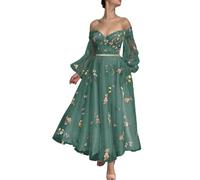 SWEMILE Women's Flower Embroidery Tulle Prom Dresses 2024 Off Shoulder Long Formal Evening Party Gowns Peacock UK10