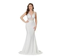 SWEMILE Women's Mermaid Wedding Dresses for Bride 2024 Boho Long Lace Bridal Gowns for Wedding Ivory XL